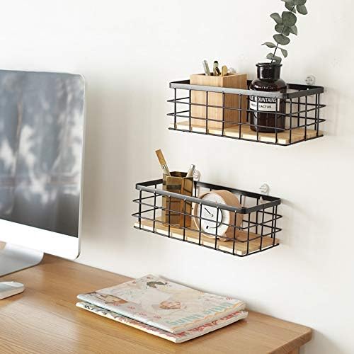TIEYIPIN Small Metal Wire Storage Basket, Detachable Wood Base Storage Organizer Bin Basket for Kitchen Cabinets, Bathro
