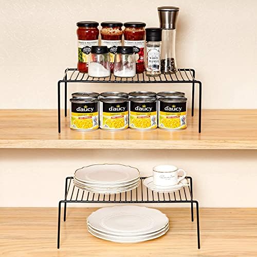 Kitchen Cabinet Shelf Organizer Set of 2, Large (15.7 x 9.4 inch) Metal Wire Pantry Storage Shelves, Dish Plate Racks fo