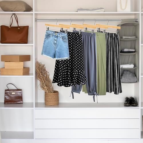 Quality Hangers 20 Pack Wooden Skirt Pant Hangers, Luxury 14" Ultra Thin Space Saving Skirt Hangers, 360 Degree Swivel H