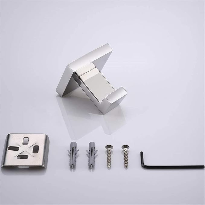 Nolimas Towel Hook Stainless Steel Bathroom Rustproof Clothes Towel Coat Hook Wall Mounted Square Toilet Kitchen, Heavy Duty Door Hanger, 1 Pack, Chrome Polished
