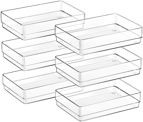 SMARTAKE 6 PCS Clear Plastic Kitchen Large Size Drawer Organizers Set