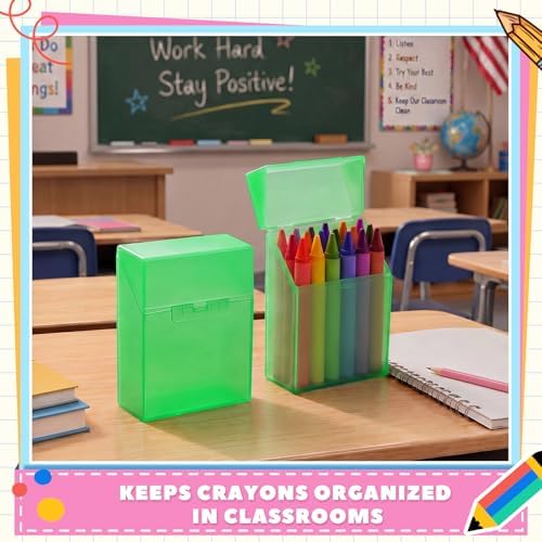 Clabby 12 Pcs Clear Plastic Crayon Boxes Hold 24 Count, Green