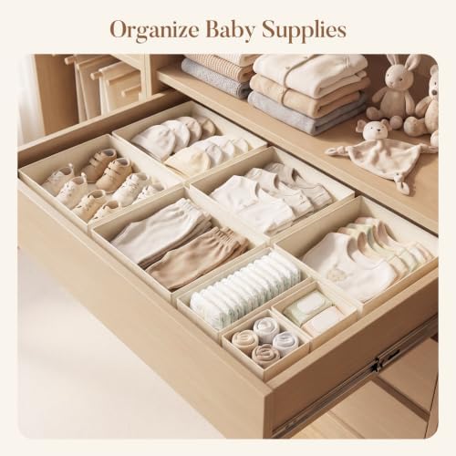 Drawer Organizer Storage for Clothes, Socks, 21 Pack, Beige