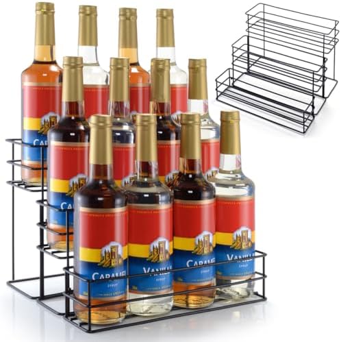 kimilus 12 Bottle Capacity Coffee Syrup Organizer 3 Tier Coffee Syrup Stand Shelf for Coffee Bar Kitchen Small Wine Rack
