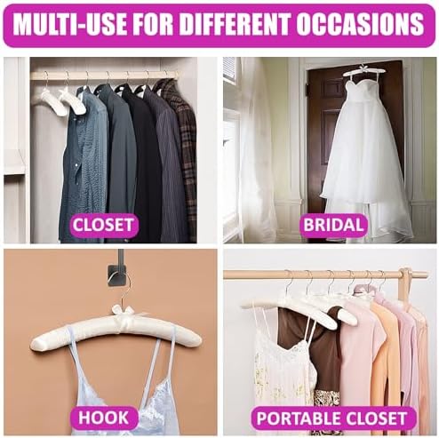 Amber Home 10 Pack Large Ivory Satin Padded Hangers for Women Clothing 17"
