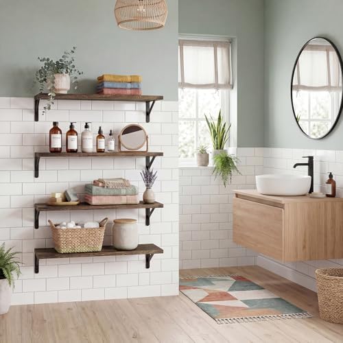 YGEOMER 23.6 in Floating Shelves for Wall Home Decor, Brown, Wood, Set of 4