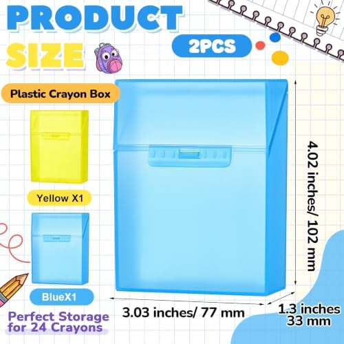 Clabby 2 Pcs Clear Plastic Crayon Boxes Hold 24 Count, Blue,Yellow