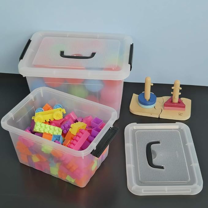 Obstnny 12 Quart&6 Quart Plastic Latching Box With Handles, Clear Storage Bins with Lid