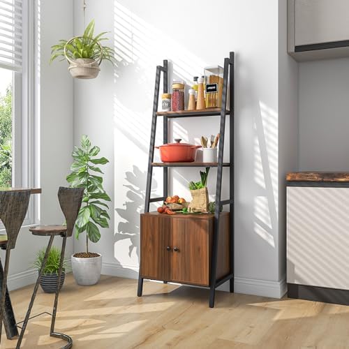 Tangkula 4-Tier Ladder Shelf, Industrial Bookshelf with Cabinet