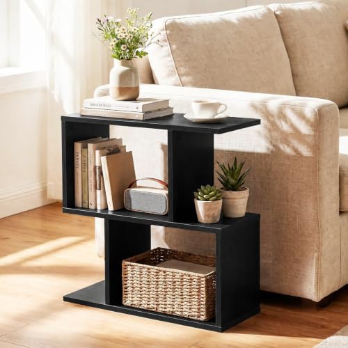 GIANTEX 3-Tier Geometric Bookshelf, Wood S-Shape Bookcase, Black