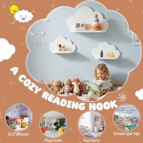 Floating Cloud Shelves,Set of 3 Wall Mounted White Wavy Shelves