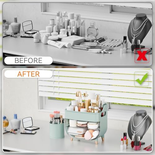 Yieach Green Make up Organizers for Counter,Vanity and Dresser,Bathroom Makeup Organizer Countertop,Large Makeup Storage