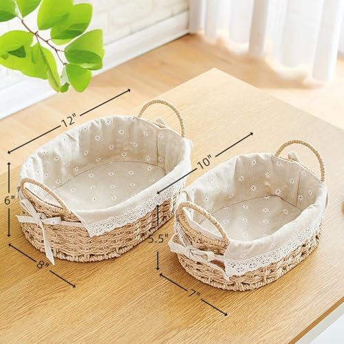 GIB Small Wicker Woven Storage Baskets for Organizing with Handle and Liner