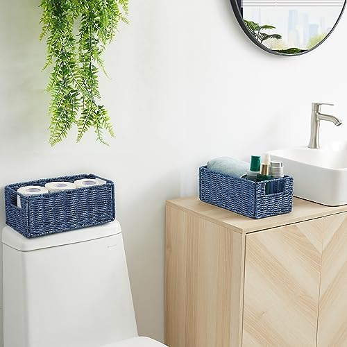 Vagusicc Wicker Storage Basket, Set of 2 Hand-Woven Paper Rope Wicker Basket, Small Storage Baskets for Organizing Toile