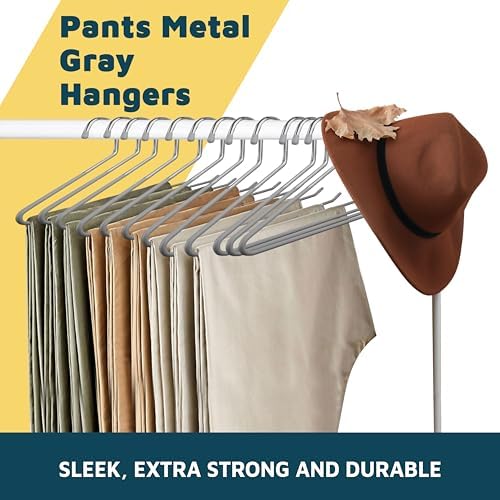 Lifemaster Metal Pants Hanger Set - 50 Pieces Elegant Non-Slip Closet Space Saving Hanger Set for Pants, Trouser, Blankets, and Jeans with Open Ended Sleek Design - Gray