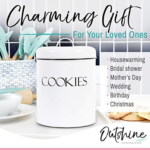 OUTSHINE White Cookie Jar with Airtight Lids | Vintage | Kitchen Counter Decorative Farmhouse Countertop Metal Treat Con