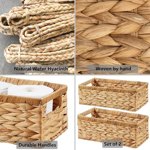 Vagusicc Wicker Storage Basket, Set of 2 Hand-Woven Water Hyacinth Wicker Baskets for Organizing Decor Storage Bins for 