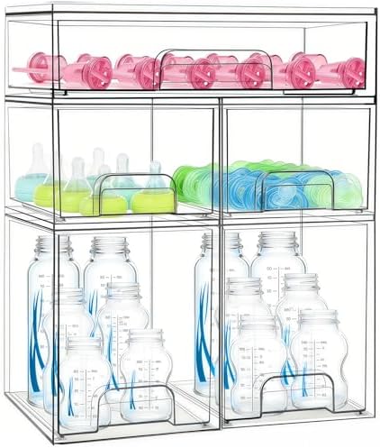 Baby Bottle Organizer 5 Pack Baby Bottle Storage Organizer Clear Bottles Station Acrylic Stackable Container Drawers Bin