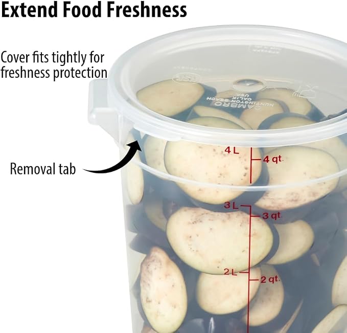 Lumintrail Cambro 4 Quart Round Food Storage Container, Translucent, with a Translucent Lid, Bundle with a Measuring Spoon Set