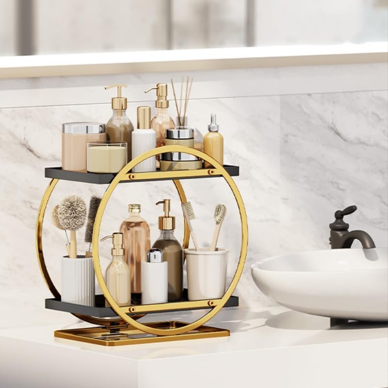 Perfume Organizer for Women, 2 Tier Black Gold Perfume Organizer for Dresser, Makeup Organizer for women, Kincare Storag