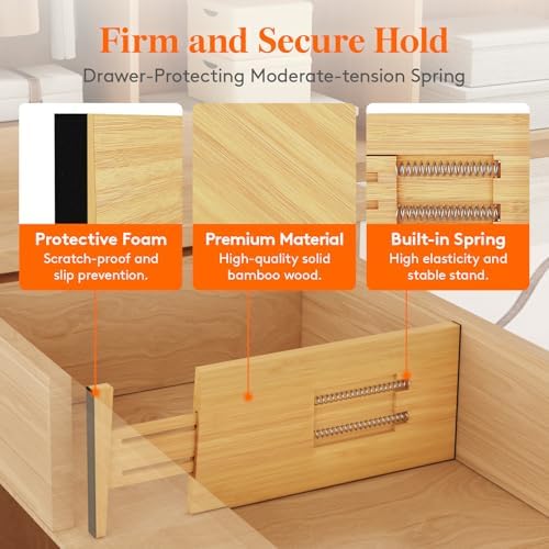 Lifewit 5" Tall Bamboo Drawer Dividers, Adjustable Deep Drawer Organizers
