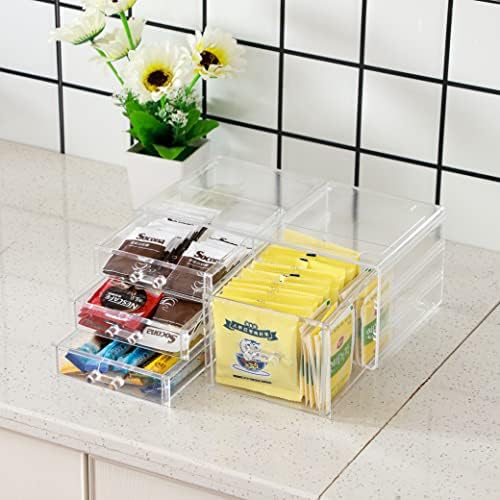 Cq acrylic 1 Pack Clear Stackable Storage Drawers for Vanity,Stackable 4 Drawers Desktop Organizer With Drawers,Cute Des
