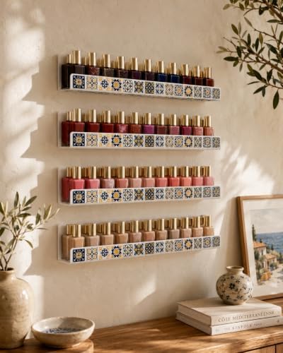4 Pack 15 Inch Acrylic Nail Polish Wall Rack, Wall Mounted Display Shelves
