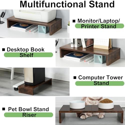 TEAMIX 2-Pack Monitor Stand Riser 20 inch, Wooden Tabletop Shelf, Brown