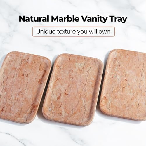 Karibiber Marble Vanity Tray, Bathroom Tray for Countertop, Decoration Dresser Organizer, Perfume, Jewelry Holder, Red S