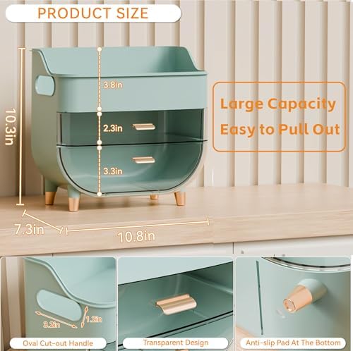 Yieach Green Make up Organizers for Counter,Vanity and Dresser,Bathroom Makeup Organizer Countertop,Large Makeup Storage