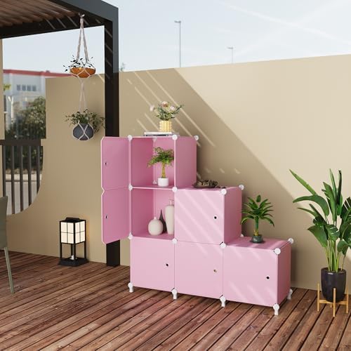 6Cube Storage Organizer Modular Stackable with Doors Pink