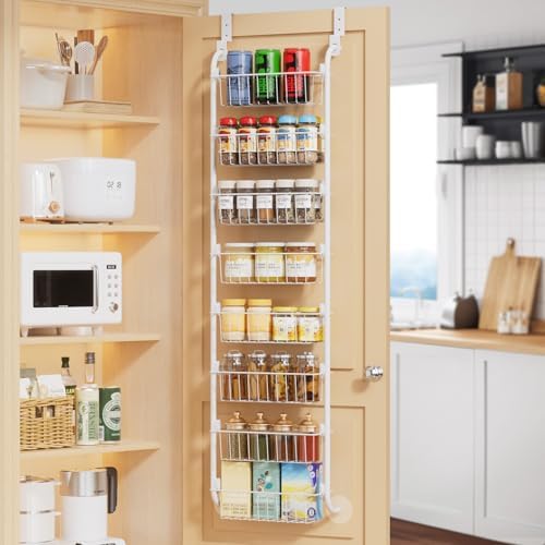Delamu Narrow Over The Door Pantry Organizer, 8-Tier Metal Pantry Door Organization and Storage for Easy Install, Hangin