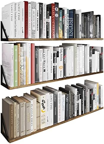 Wallniture Minori Wall Bookshelves for Living Room Decor, 36" Floating Shelves for Bathroom, Kitchen, Bedroom, Floating Bookshelf Wall Storage, Set of 3 Natural Burned