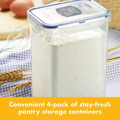 LOCK & LOCK LocknLock Easy Essentials Airtight Rectangular Tall Food Storage Container 7.61 Cup, 4 Piece, Clear