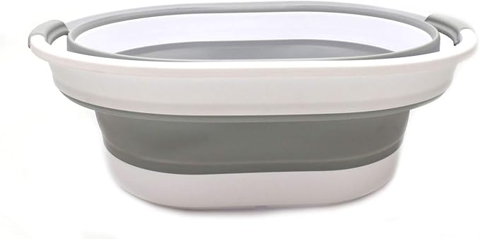 SAMMART 34L(8.98 Gallon) Set of 2 Collapsible Plastic Laundry Basket-Oval Tub/Basket-Foldable Storage Container/Organizer-Portable Washing Tub-Space Saving,Water Capacity 29L(7.66 Gallon) (2, Grey)
