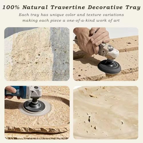 Natural Travertine Vanity Tray for Bathroom Countertop, 12" L x 6" W Light Beige Cream Decorative Tray with 4 Non-Slip S