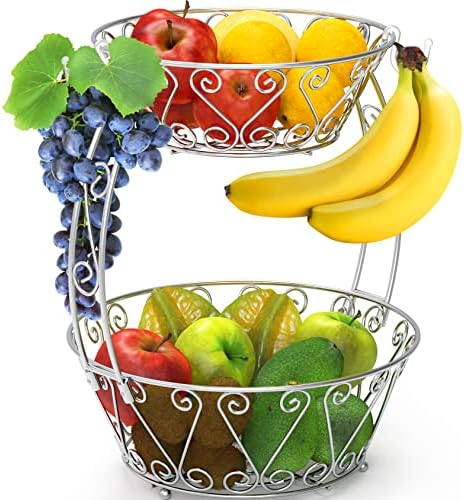Simple Houseware 2-Tier Countertop Fruit Basket Bowl Storage, Chrome