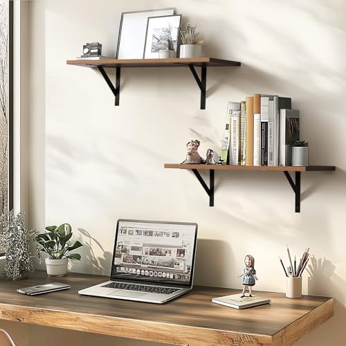 Tectocker-DOU 24" Long Floating Book Shelves for Wall, Heavy Duty, Brown