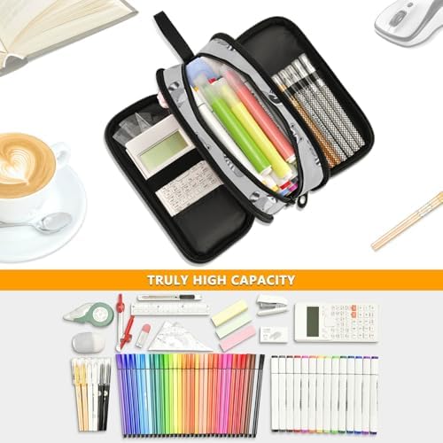 Wfrish Cute Raccoon Pencil Case Pencil Pouch Big Capacity 3 Compartments Back to School Supplies for Teen Girl Boy Pouch Pen Bag Large Storage Organizer with Zipper Handle for Men Women