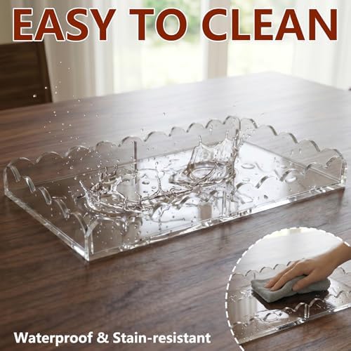 Clear Scalloped Acrylic Tray 5mm Thicken for Vanity Makeup, Perfume, Soap Dispenser, Napkin,12x6''Decorative Serving Tra