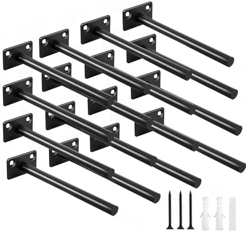 16 Pcs 6" Black Solid Steel Floating Shelf Bracket Blind Shelf Supports - Hidden Brackets for Floating Wood Shelves - Co