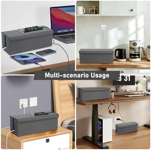 2 Pack Cable Management Box, Fabric Cord Hider Box with Lid,Cord Storage Box for Power Strip,TV Wires, Computer, Router,