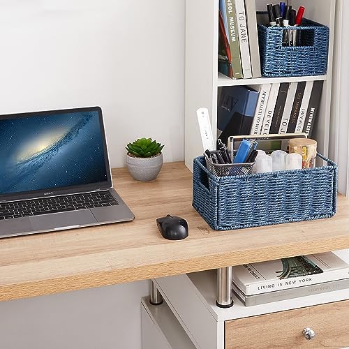 Vagusicc Wicker Storage Basket, Set of 2 Hand-Woven Paper Rope Wicker Basket, Small Storage Baskets for Organizing Toile