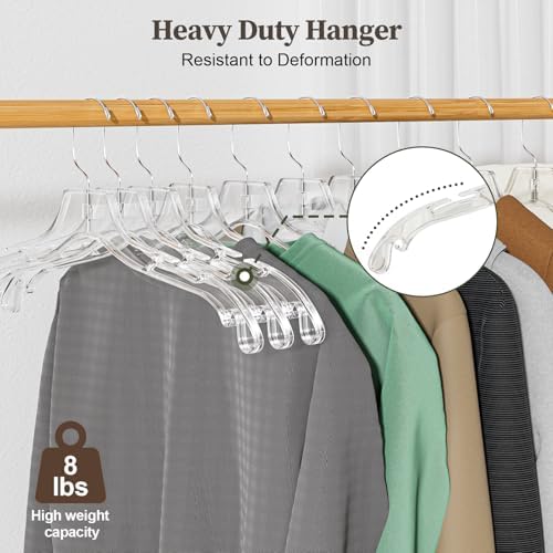 Clear Plastic Hanger 12 Pack, Heavy Duty Clothes Hangers