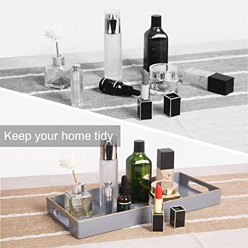 MAONAME Gray Bathroom Tray, Rectangular Toilet Tank Trays with Handles