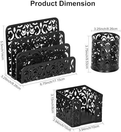 EasyPAG Desk Organizers and Accessories 3 Pieces Office Organizer Set - Pen Holder for Desk, Mail Sorter Countertop and Sticky Note Holder, Black