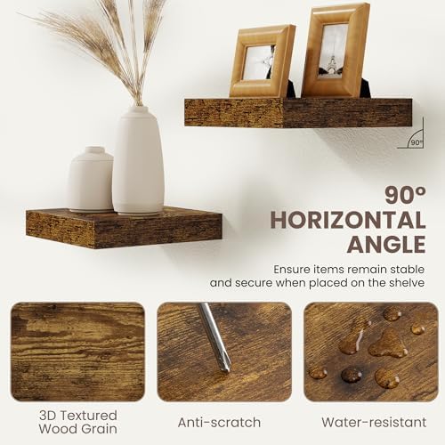 Floating Shelves for Wall 9 Inch,9.3" Deep Square Floating Shelf Set of 3,Wall Shelves Hanging Shelf with Invisible Brac