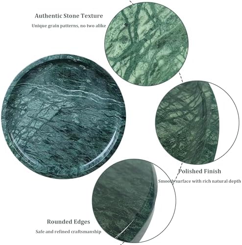 Round Marble Vanity Tray - Diameter 7.87" Natural Green Stone Tray for Bathroom Perfume Jewelry Makeup - Decorative Marb