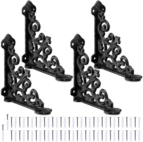 Blulu 4 Pack Decorative Shelf Brackets, Vintage Cast Iron Brackets