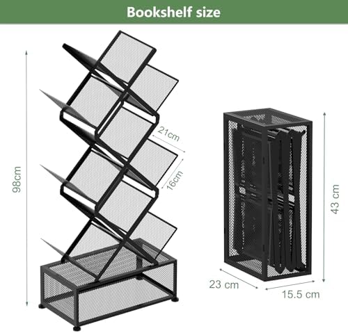 Gintan 9-Tier Space Saving Book Shelf with Storage,Bedroom Shelves Folding Bookshelves,No Installation Required Shelf Tr
